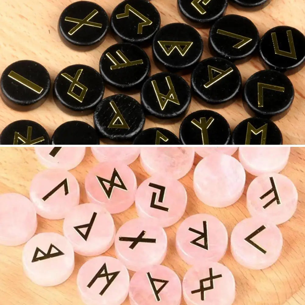 25Pcs/Set Natural Crystal Agate Rune Stones Divination Meditation Rituals Witchcraft