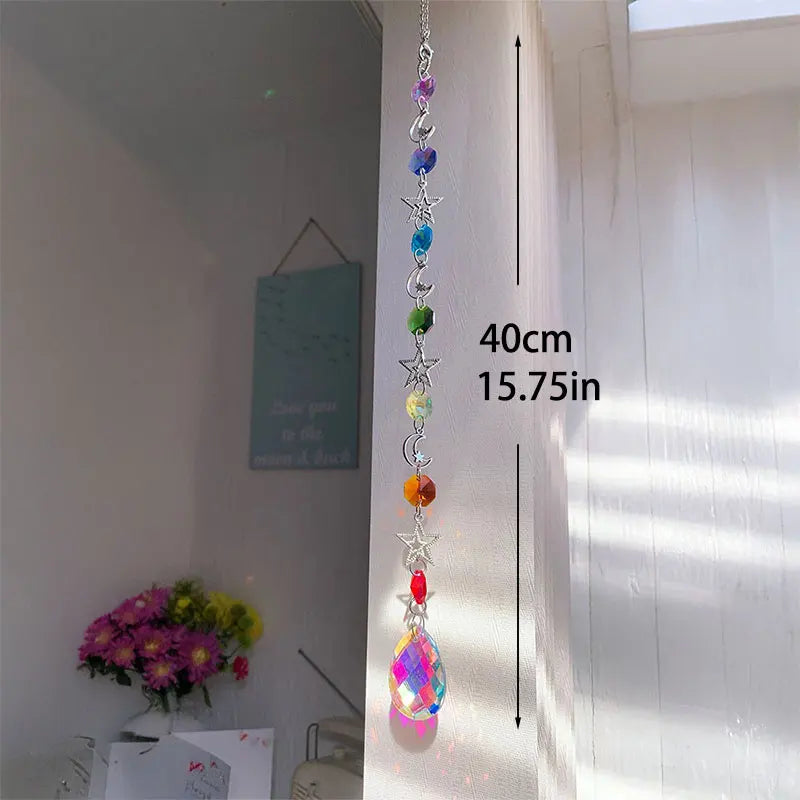 Crystal Sun Catcher Wind Chime Triple moon Star of David Planet Reiki Chakra