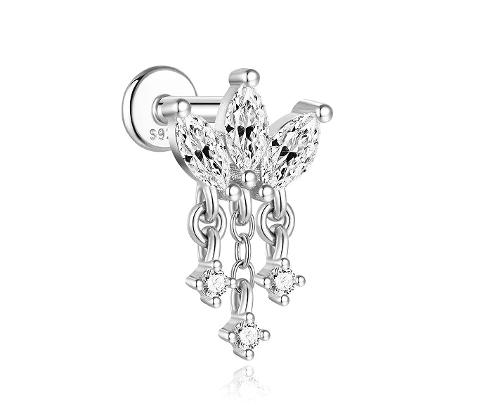 1PC 925 Sterling Silver Eight-pointed Star CZ Piercing Earring For Women Ins Tassel Chain Stud Earring Party Fine Jewelry
