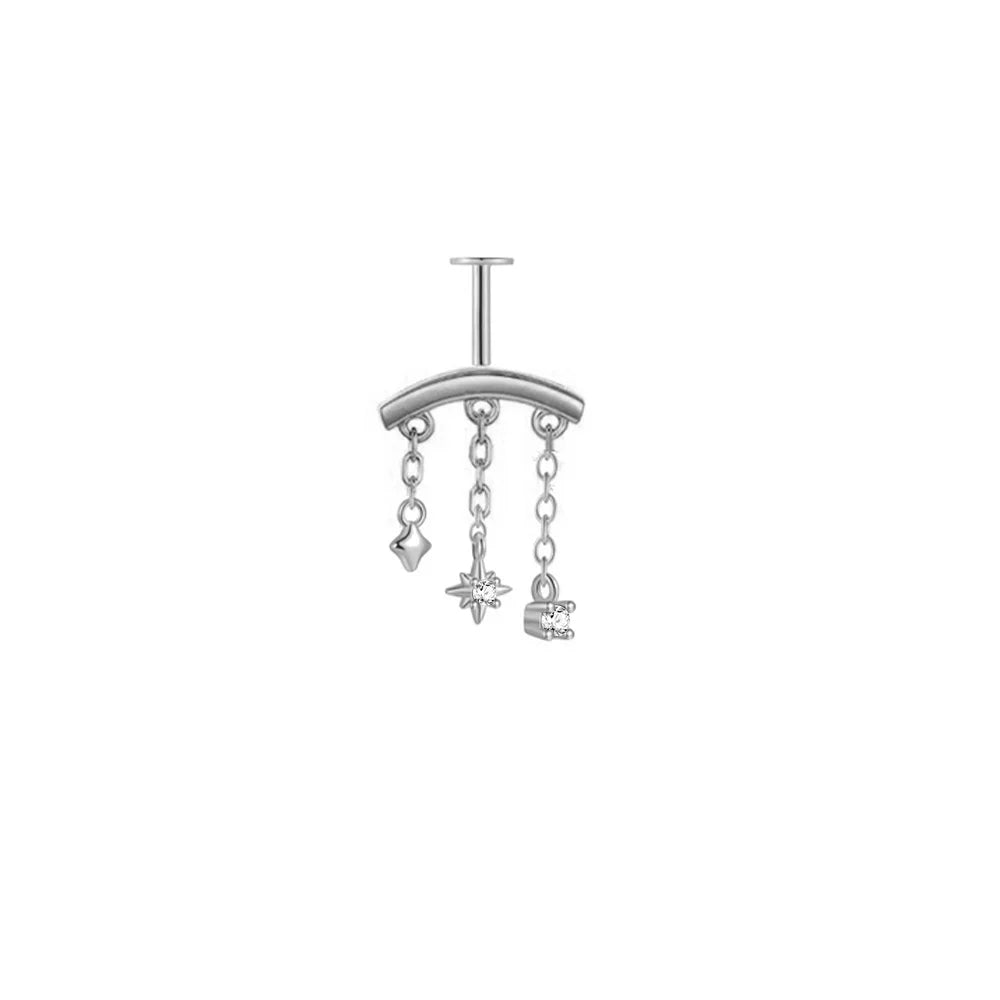 1PC 925 Sterling Silver Eight-pointed Star CZ Piercing Earring For Women Ins Tassel Chain Stud Earring Party Fine Jewelry