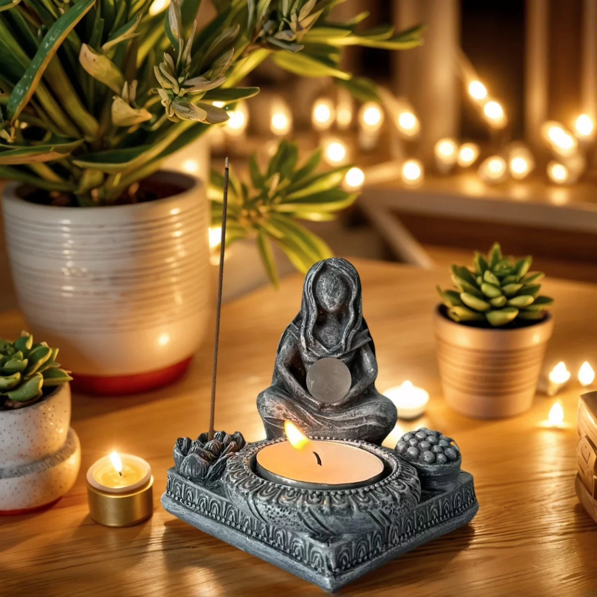 1 Piece Moon Goddess Candle Holder and Incense Statue Ornament, Zen Meditation Space Decoration, Tabletop Candle and Incense Holder, Artistic Atmosphere-Enhancing Item , Witchcraft, Rituals
