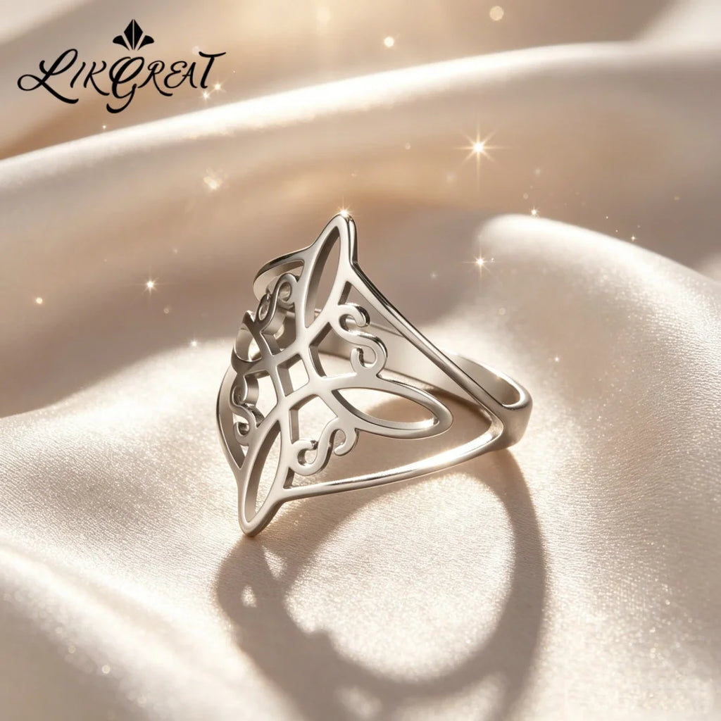 Witch Knot Stainless Steel Ring Wiccan Cross Celtics Knot Witchcraft Good Luck Protection