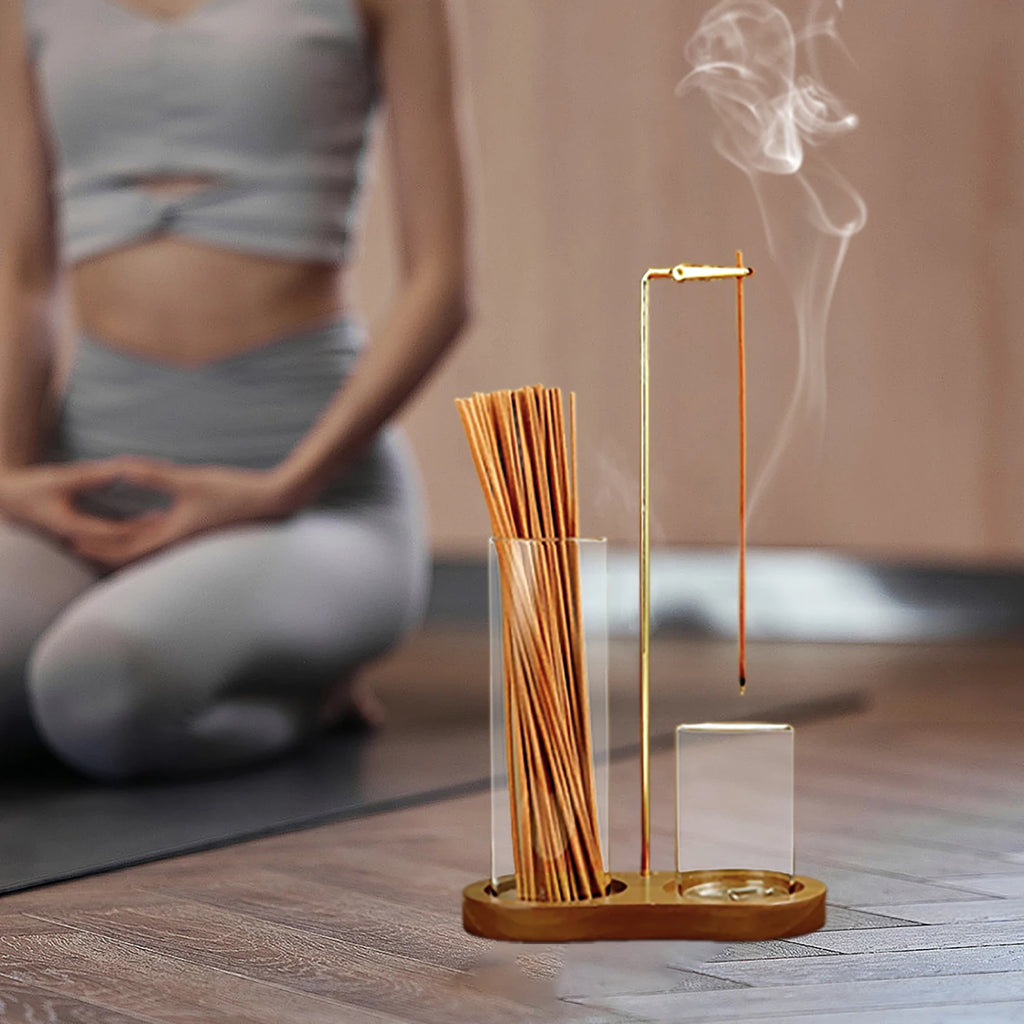 2 in 1 Incense Holder Incense Burner with Glass Ash Catcher and Incense Sticks Organizer for Meditation Yoga Spa