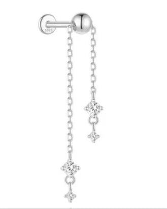 1PC 925 Sterling Silver Eight-pointed Star CZ Piercing Earring For Women Ins Tassel Chain Stud Earring Party Fine Jewelry