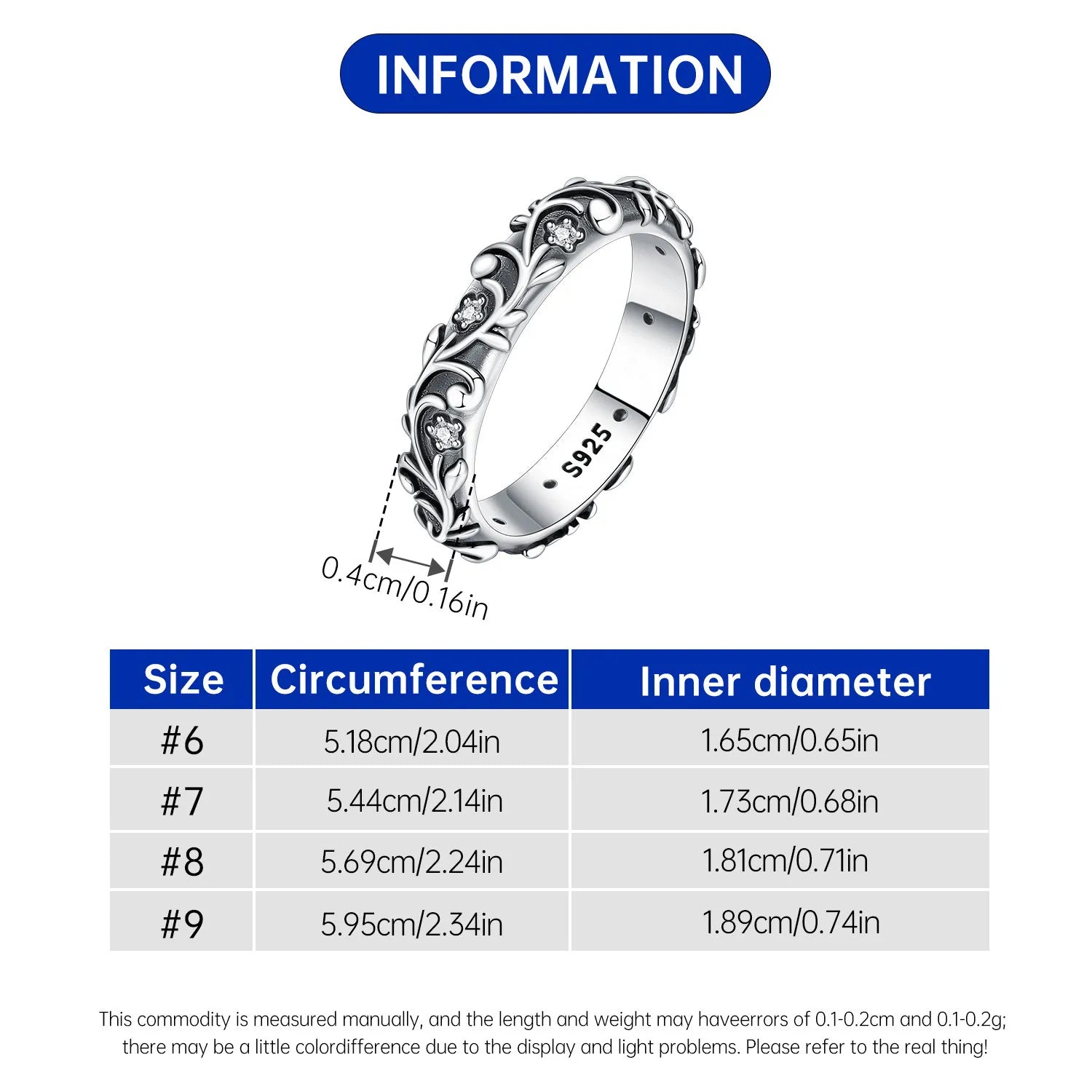 S925 Sterling Silver Vintage Pattern Closed Ring For Women