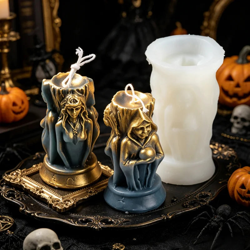 3D Triple Goddess Witch Silicone Candle Mold Maiden Mother Crone Mold for DIY Candle Soap Resin Halloween Witchcraft Ritual Home Decor