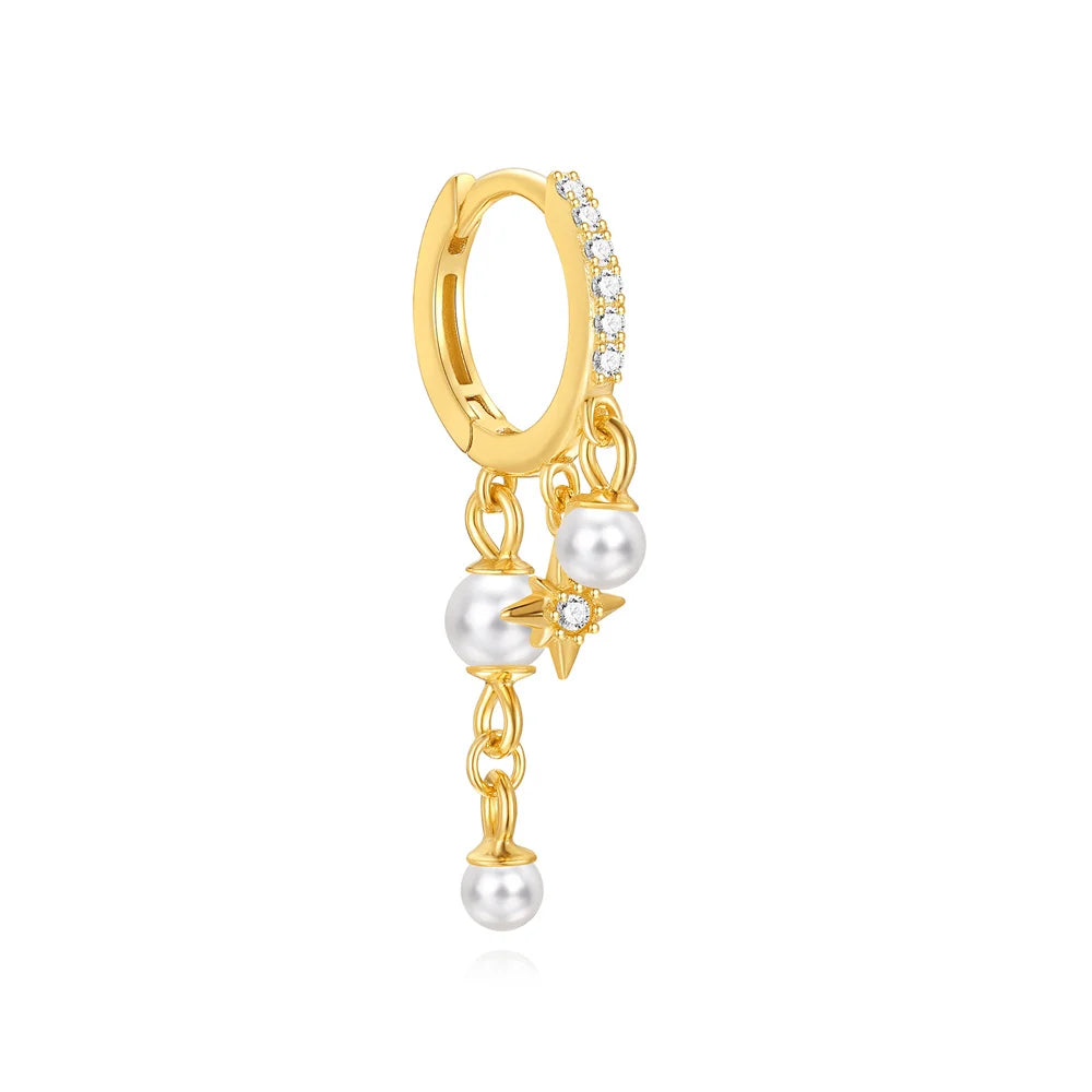 1PC 925 Sterling Silver Eight-pointed Star CZ Piercing Earring For Women Ins Tassel Chain Stud Earring Party Fine Jewelry