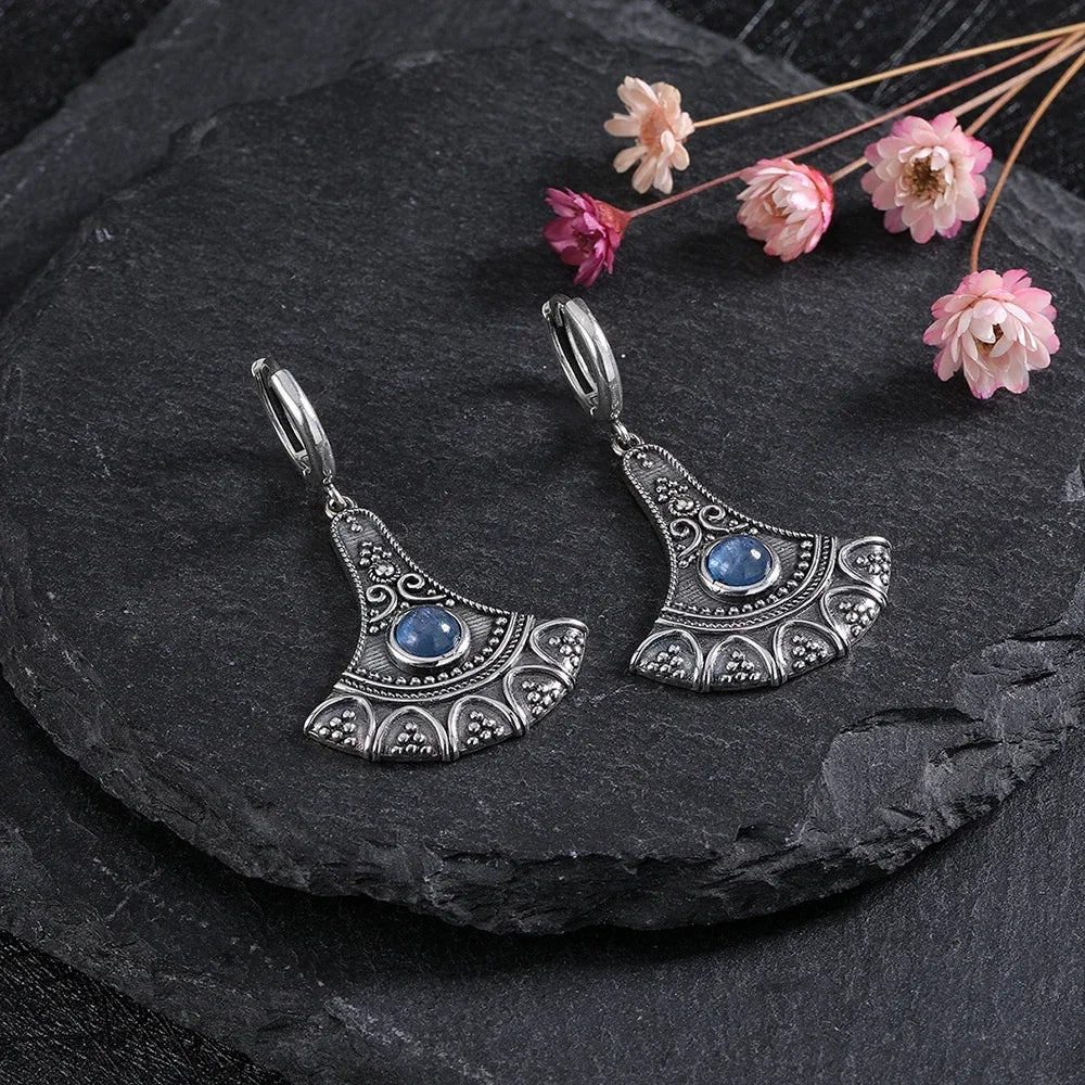 Long Natural Kyanite Earrings S925 Silver for Women