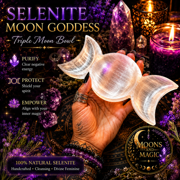 1pc Selenite Moon Goddess Selenite Bowl,Triple Moon Bowl,Crystal Gifts,Home Decor,Crystal Bowl For Witchcraft Divination