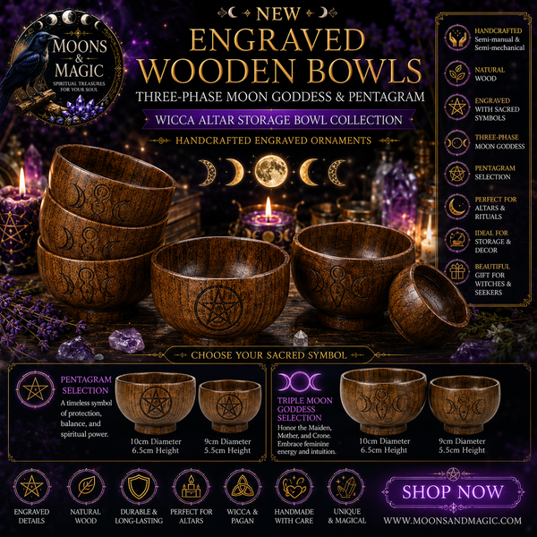 New Pentagram Wooden Bowl Three-Phase Moon Goddess Storage Bowl Wika WICCA Altar Ornament